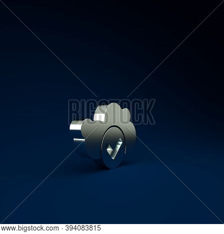 Silver Cloud With Check Mark Icon Isolated On Blue Background. Cloud Storage Data Protection. Cloud 