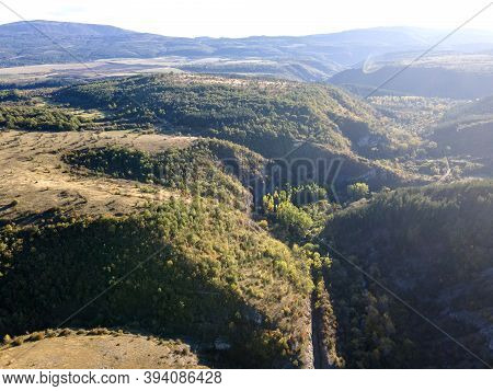 Aerial Autumn View Of Nishava River Gorge, Balkan Mountains, Bulgaria