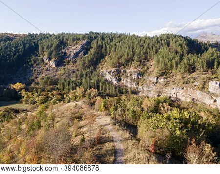 Aerial Autumn View Of Nishava River Gorge, Balkan Mountains, Bulgaria