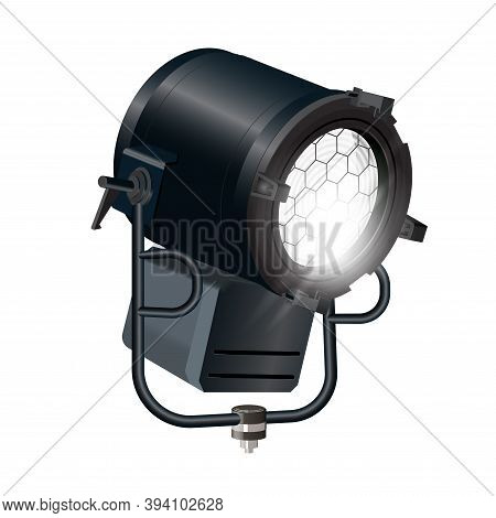 Realistic Vector Floodlight, Soffit, Studio Light. Spotlight- Isolated On White Background. Photo-re