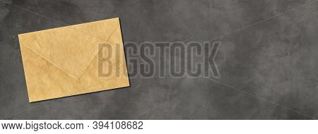 Brown Paper Enveloppe Mockup Template Isolated On Horizontal Concrete Banner