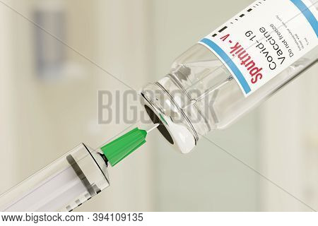 Buenos Aires, Argentina - November 10: Sputnik-v Covid -19 Vaccine Vial And Injection Syringe Isolat