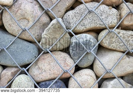 Wall Of Gabion Filled With Boulders For Background