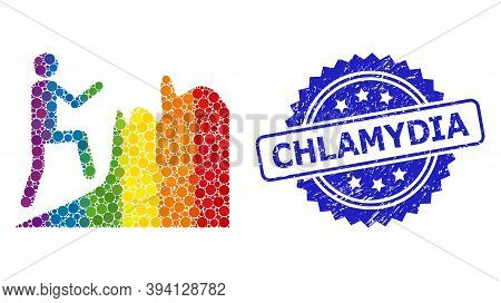 Spectrum Gradient Colorful Round Dot Collage Climbing Person, And Chlamydia Dirty Rosette Stamp. Blu