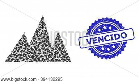 Vector Recursive Mosaic Mountains, And Vencido Unclean Seal Print. Blue Seal Has Vencido Caption Ins