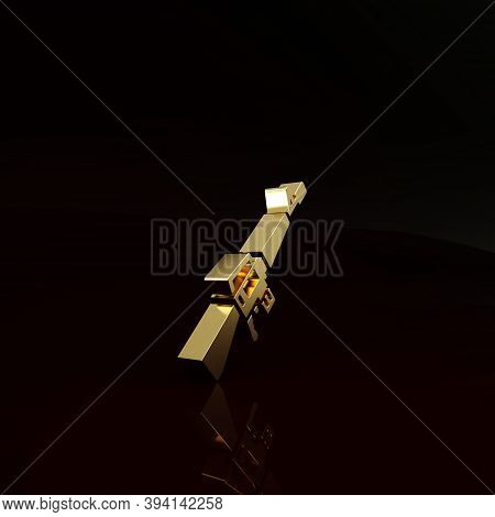 Gold M16a1 Rifle Icon Isolated On Brown Background. Us Army M16 Rifle. Minimalism Concept. 3d Illust