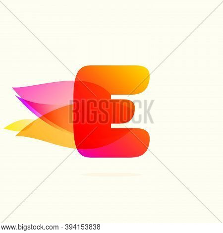 Burning Fire E Letter Logo With Red Tails. Vector Watercolor Typeface For Danger Labels, Fast Speed 