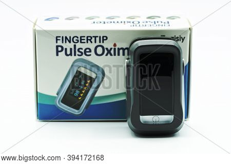 Fingertip Pulse Oximeter To Obtain Data On Blood Oxygen, Pulse Rate, And Pulse Strength. Isolated On