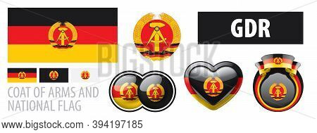 Vector Set Of The Coat Of Arms And National Flag Of Gdr