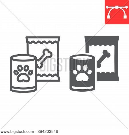 Pet Food Line And Glyph Icon, Tin Can And Meal, Dog Food Sign Vector Graphics, Editable Stroke Linea