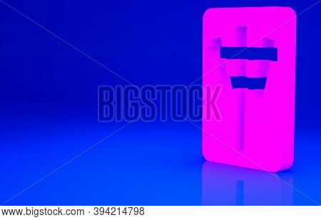 Pink Mahjong Pieces Icon Isolated On Blue Background. Chinese Mahjong Red Dragon Game Emoji. Minimal