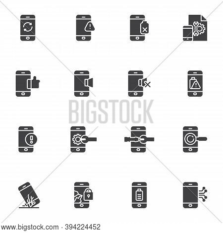 Mobile Phone Repair Service Vector Icons Set, Modern Solid Symbol Collection, Filled Style Pictogram
