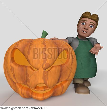 3D Render of Cartoon Shop Keeper Character