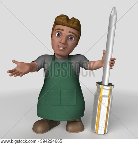 3D Render of Cartoon Shop Keeper Character