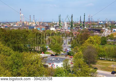 Gdansk, Poland - May 14, 2017: Aerial View Of The Industrial Part Of Gdansk Near Stocznia Gdanska (f