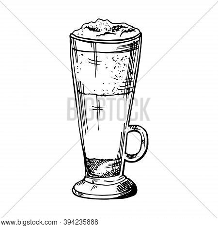 Hand-drawn Vector Coffee Glass Element On A White Background. Illustration For Menu Design, Cafe Des