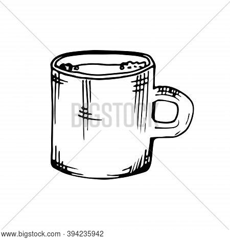 Single Vector Illustration Of A Coffee Mug.hand-drawn Illustration For The Design Of Postcards, Menu