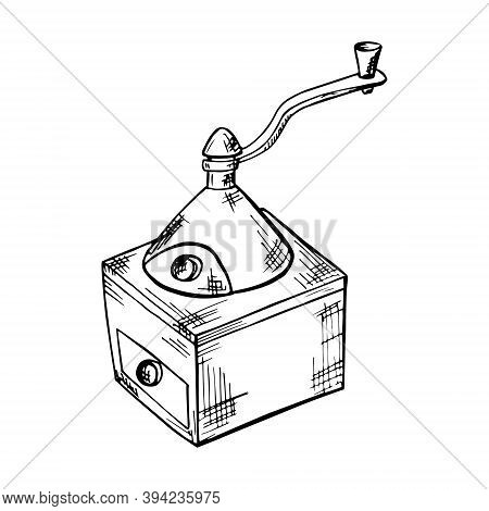 Single Vector Illustration Of A Retro Coffee Grinder.hand-drawn Illustration For The Design Of Postc