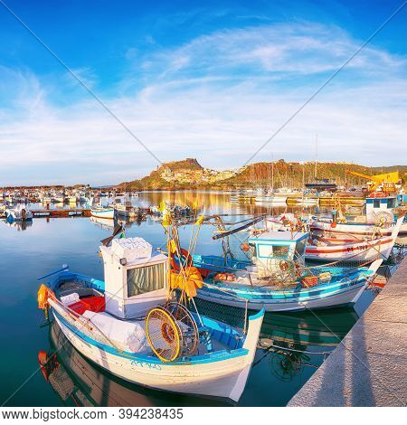 Picturesque View Of Medieval Town Of Castelsardo. Cityscape Of Castelsardo Port.  Location: Castelsa