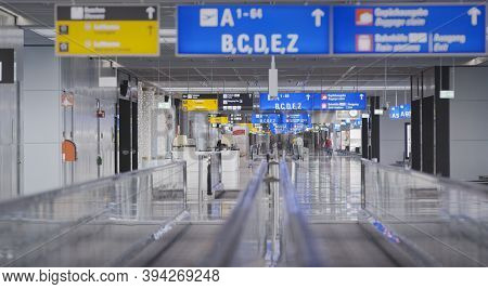 Frankfurt, Hesse/germany - November 2nd 2020: Passengers Waiting At Frankfurt Airport. Only A Few Pe
