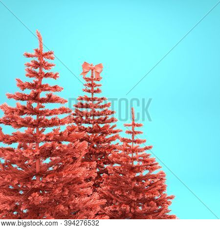 Background With Christmas Trees. New Year. Christmas Card. 3d Rendering. New Year Banner With Blank 