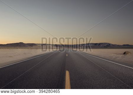 Panoramic View Of Hot Summer Road Through The Nevada  Desert