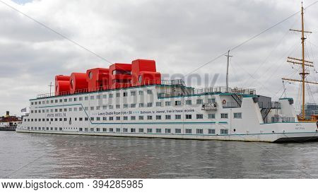 Amsterdam, Netherlands - May 18, 2018: Botel Big Boat Hotel Moored In Amsterdam, Holland.