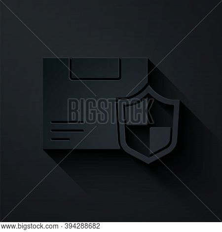 Paper Cut Delivery Security With Shield Icon Isolated On Black Background. Delivery Insurance. Insur