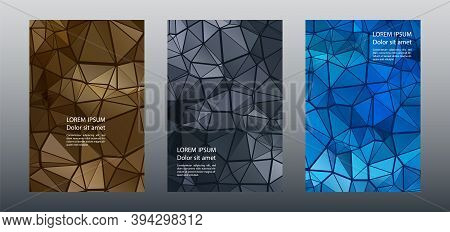 Triangles Puzzle Geometric Cover Page Templates Vector Set. Minimal Brochure Front Pages. Triangles 