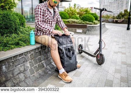 Black Stylish Retro Vintage Backpack. Bag With Leather Trim, Roll-top Clasp. Urban Rucksack. Travel 