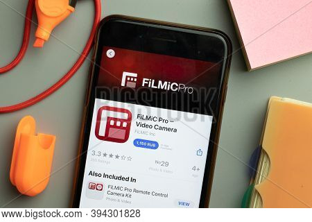 New York, United States - 7 November 2020: Phone Screen Close-up With Filmic Pro Video Camera Mobile