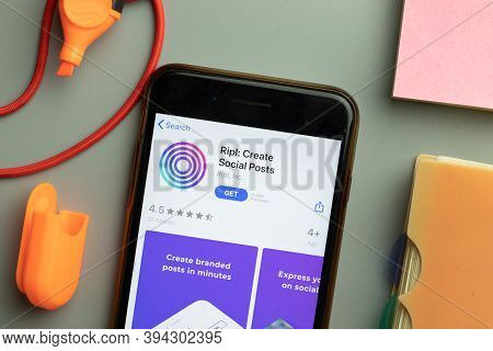 New York, United States - 7 November 2020: Phone Screen Close-up With Ripl Create Social Posts Mobil