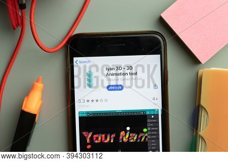 New York, United States - 7 November 2020: Phone Screen Close-up With Iyan 3d Mobile App Logo On Dis