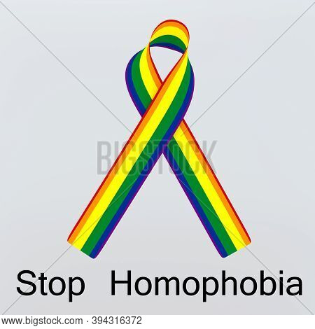3d Illustration Breast Cancer Script Below A Lgbt Awareness Ribbon Of, Isolated Over Gray Gradient.
