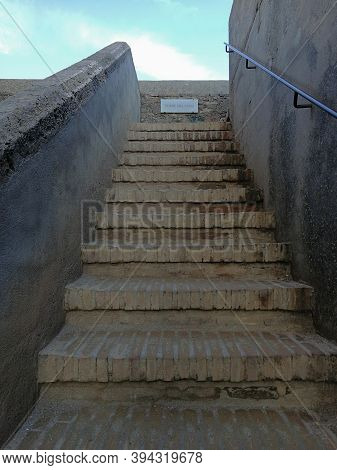 Granada, Spain, December 14, 2017: View Of Torre Del Cubo Stairs In City Of Granada.