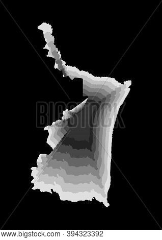 Layered Digital Illustration Of Map Of State Of Tamaulipas In Gray Gradient Colors And Black Backgro