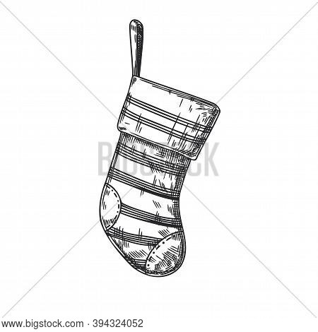 Christmas Sock Isolated On White Background. Sketch, Vector