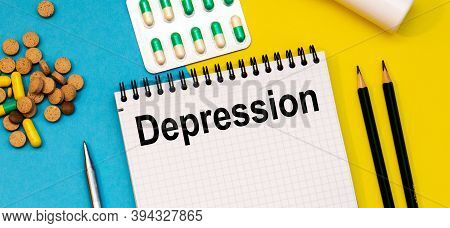 Treatment Word, Depression Word With Medical Concepts And Medical Equipment