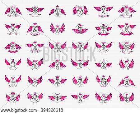 Weapon Emblems Vector Emblems Big Set, Heraldic Design Elements Collection, Classic Style Heraldry A