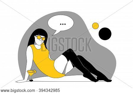 Girl Sittiing And Thinking About Something. Vector Illustration.