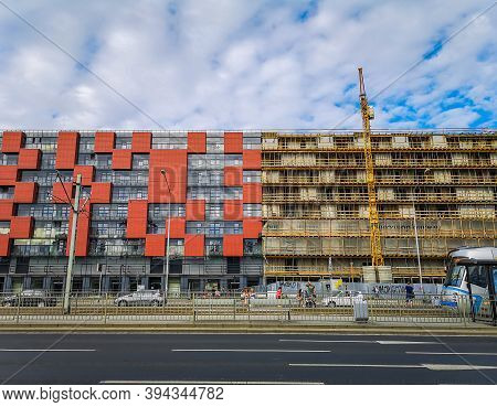 Wroclaw August 17 2019 Half Of Pixel House Building Finished And Half In Construction