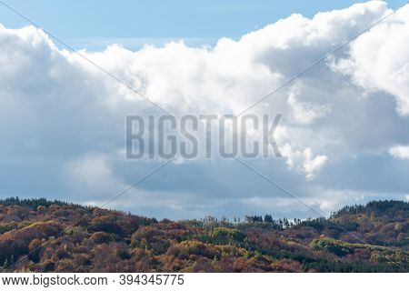 Autumn Landscape With Couldy Moody Sky Rural Mountain Woodland Bulgaria