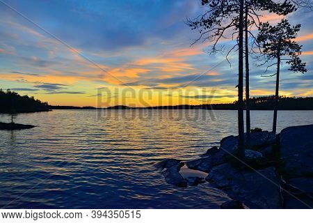 Wonderful Sunset On Lake Keret, Northern Karelia, Russia