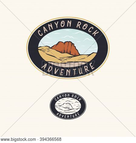 Nature Canyon And Hill Range Retro Badge Vector Design Template
