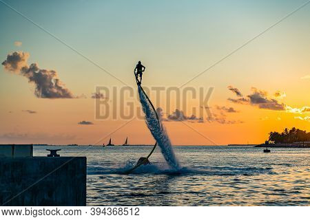 Flyboard Extreme, Man Flyboarding At Sunset, Key West South Florida
