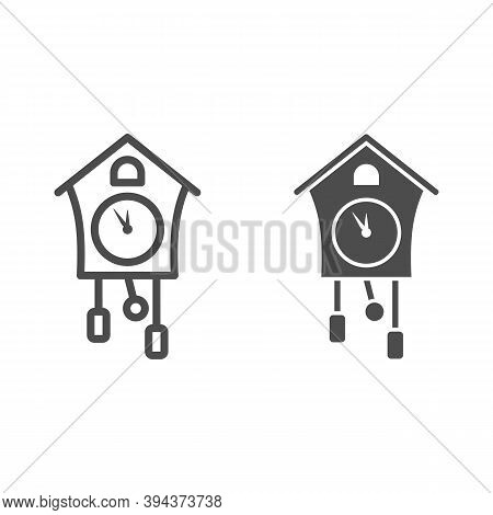Cuckoo Clock Line And Solid Icon, New Year Concept, Retro Watch Sign On White Background, Vintage Wa