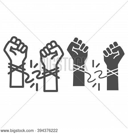 Hands Tore The Rope Line And Solid Icon, Life Without Addiction Concept, Anti Drug, Alcohol, Smoking