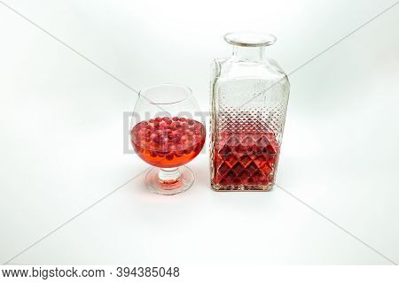 Homemade Tincture Of Red Cherry. Berry Alcoholic Drinks Concept. Homemade Red Wine Made From Ripe Ch