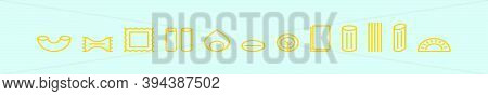 Set Of Different Types Of Pasta. Cartoon Icon Design Template With Various Models. Modern Vector Ill