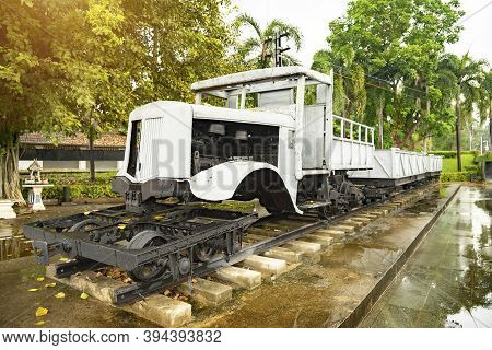 Kanchanaburi, Thailand,  October31 2020 , Old Steam-powered Train, Japanese Steam Locomotive Old Tra